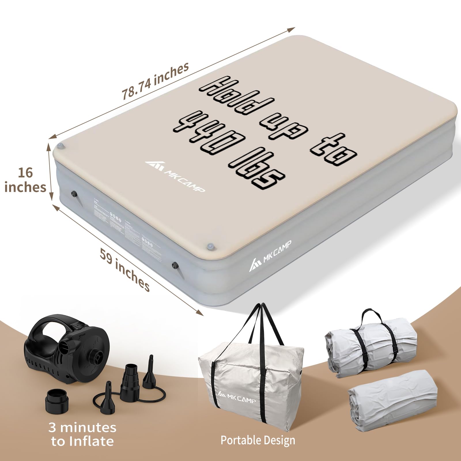 MKCAMP Comfortable Inflatable Double Layer Air Bed